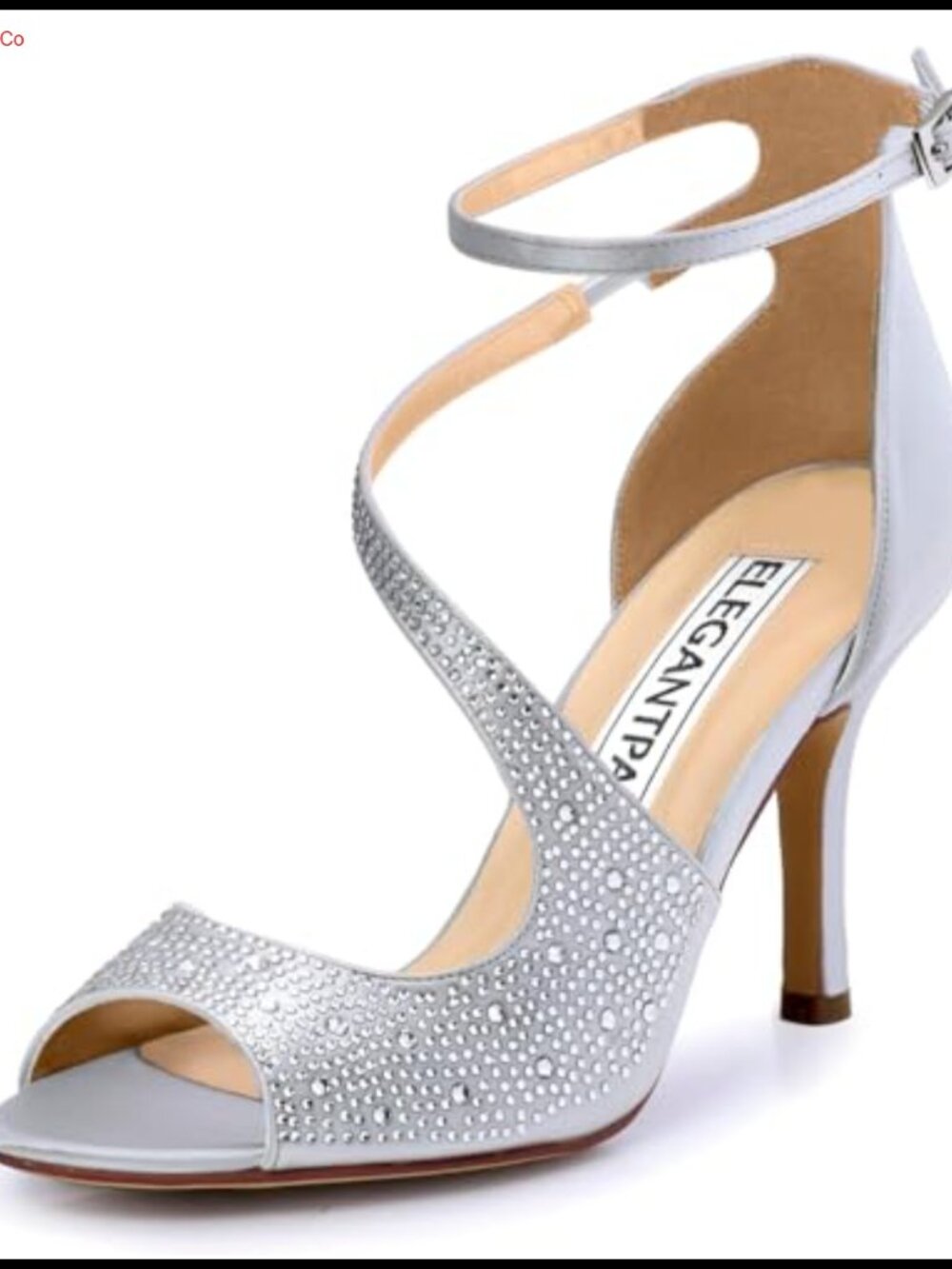 ELEGANTPARK Peep Toe Strappy Satin Rhinestone High Heels Women Wedding Dress